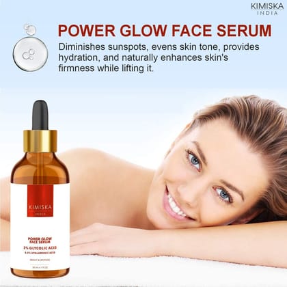 Kimiska Power Glow Face Serum With 2% Glycolic Acid + 0.5% Hyaluronic Acid | Serum for Intense Hydration, Glowing Skin & Fines Lines | Daily Hydrating Face Serum For Women & Men with Dry - 30ml
