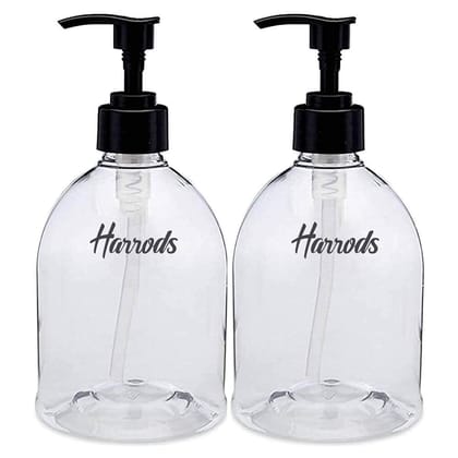 HARRODS Round Empty Pump Bottles | Sanitizer | Handwash Bottle | Hair Oil | Sanitizer Pump Bottle | Body Lotion Dispenser Bottle | Pump Bottles Plastic | Transparent Bottle - 300ml Pack of 2