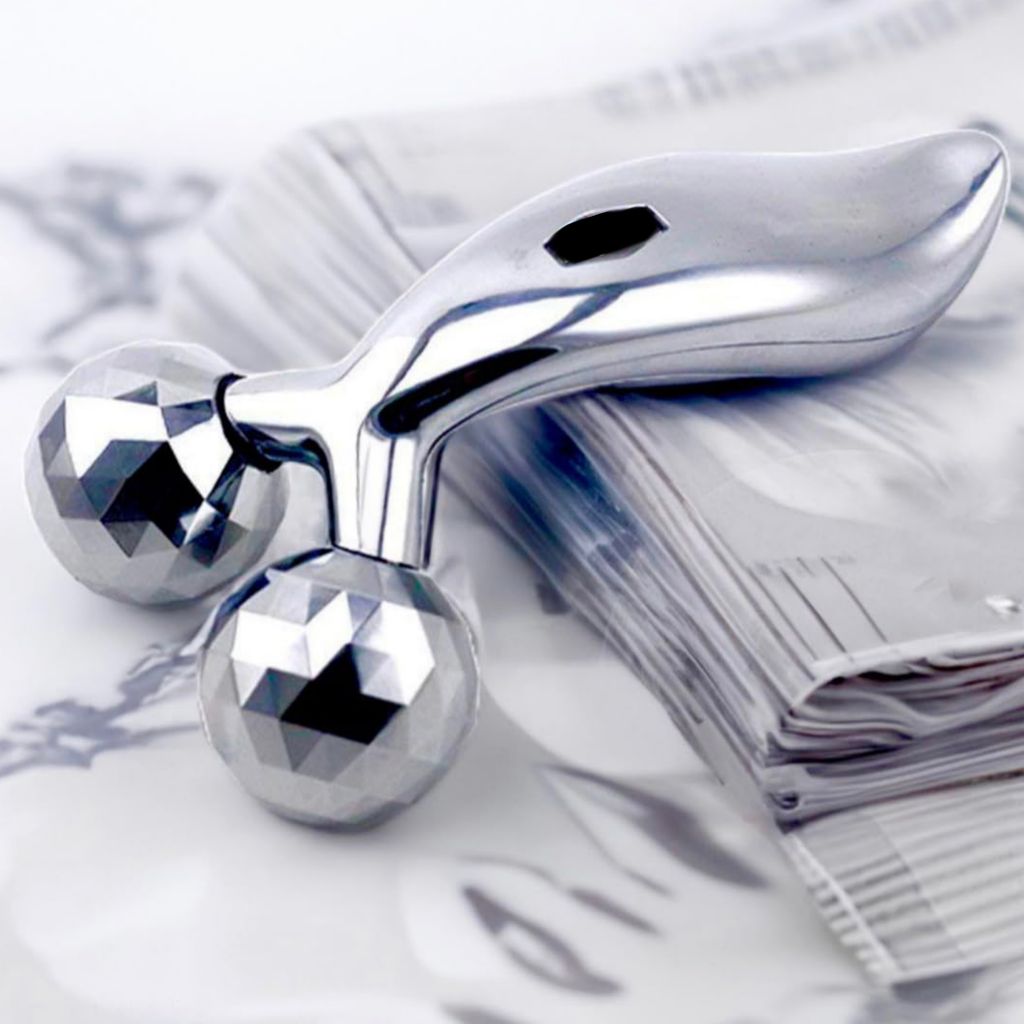 Manual Roller 3D for Body Massager Roller 360 Rotate Silver Thin Face Full Body Shape Lifting Wrinkle Remover Facial Massage Relaxation Tool 2 Wheel Shaping Skin (Set of 1)