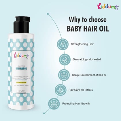 Kiddums Baby Hair Oil with Bhringraj & Coconut - Pure & Natural - Hair Growth, Strengthening & Nourishing Hair Roots, Anti-Dandruff, Cooling Scalp - 200 ml