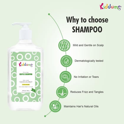Kiddums Tear Free Gentle Shampoo with Cica, Sage & Coconut Oil - Gently Cleans - Reduces Hair Fall & Dandruff - 250Ml