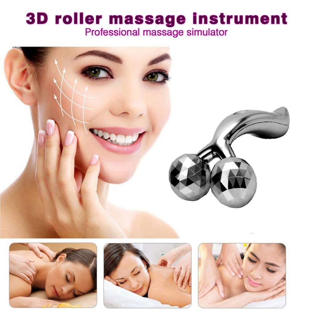 Manual Roller 3D for Body Massager Roller 360 Rotate Silver Thin Face Full Body Shape Lifting Wrinkle Remover Facial Massage Relaxation Tool 2 Wheel Shaping Skin (Set of 1)