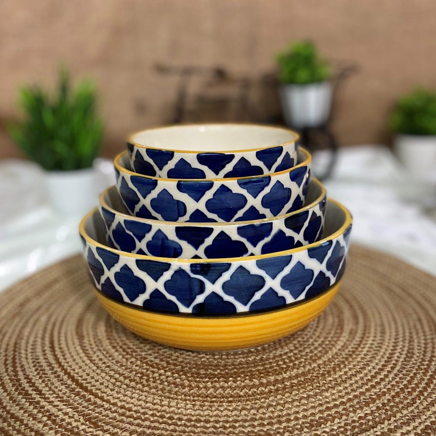 Ceramic Dining Moroccan Blue Ceramic Serving Bowls Set of 4