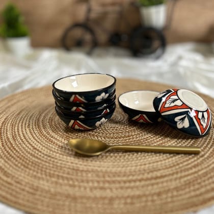 Ceramic Dining Teal Blue and Red Floral Ceramic Dip Bowls Set of 6 || Ketchup Bowls || Sauce Bowls || Chutney Bowls