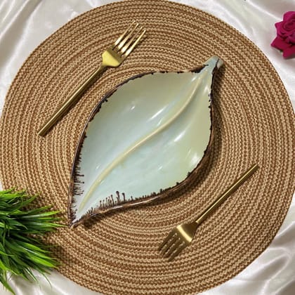 Ceramic Dining Studio Collection Sea Green Leaf Shaped Glazed Ceramic Serving Platter