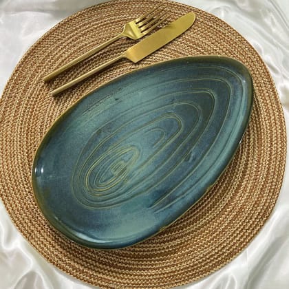 Ceramic Dining Studio Collection Emerald Green Almond Shaped Glazed Ceramic 13 Inches Serving Platter