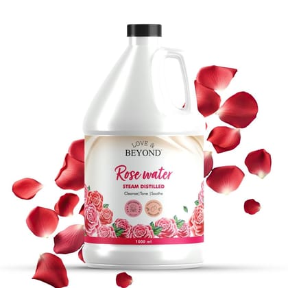 Love & Beyond Pure & Natural Rose Water - 1000ml | Authentic Kannauj Gulab Jal | Steam Distilled Skin Toner for Face & Hair | Paraben, Alcohol & Chemical-Free
