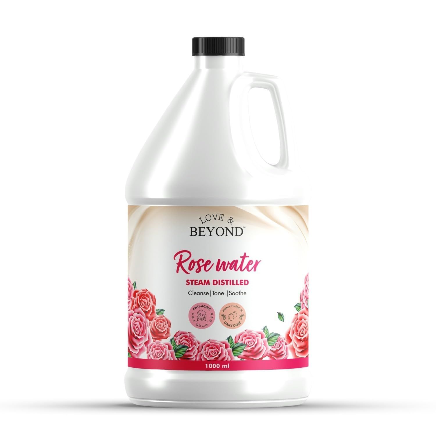 Love & Beyond Pure & Natural Rose Water - 1000ml | Authentic Kannauj Gulab Jal | Steam Distilled Skin Toner for Face & Hair | Paraben, Alcohol & Chemical-Free