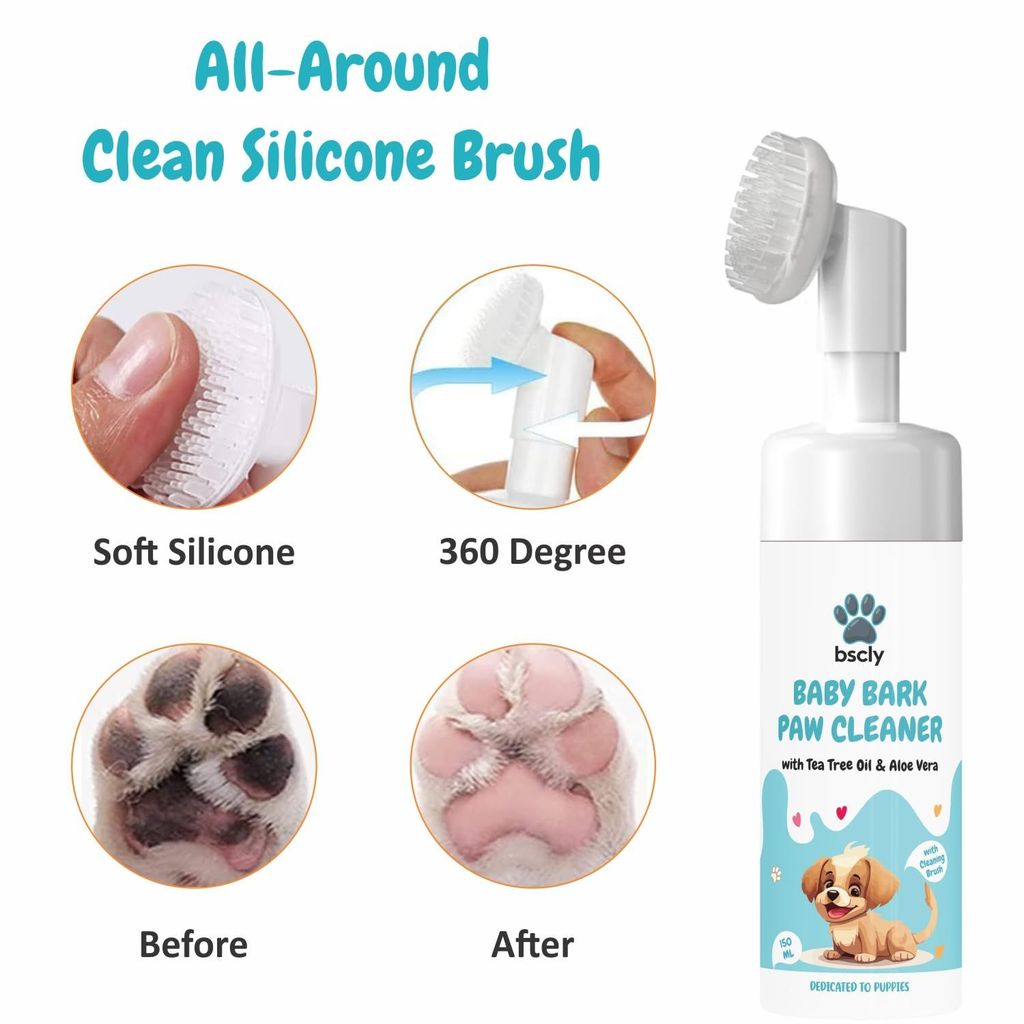 Bscly Dog Paw Cleaner for Dogs and Cats, Magic Foam - Clean Paws No-Rinse Foaming Cleanser-Dry Shampoo, Silicone Brush for Dogs Cats Feet Cleaning - 150ml