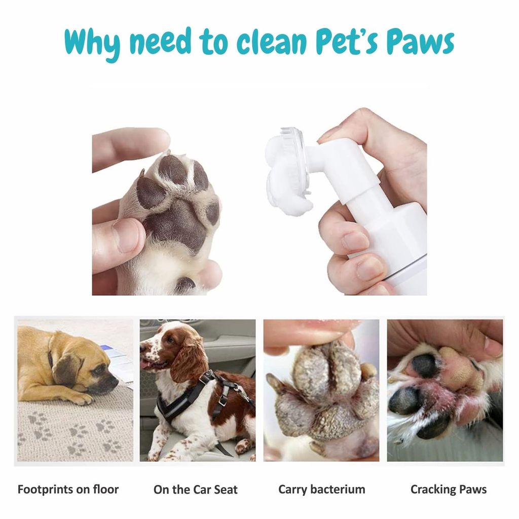 Bscly Dog Paw Cleaner for Dogs and Cats, Magic Foam - Clean Paws No-Rinse Foaming Cleanser-Dry Shampoo, Silicone Brush for Dogs Cats Feet Cleaning - 150ml