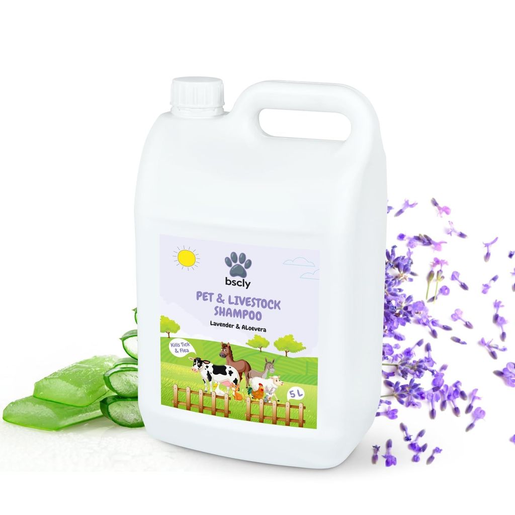 Bscly Pet & Livestock Dog Shampoo with Enriched with Lavender & Aloevera - Moisturizes & Heals Skin - Suitable for Pomeranians to Golden Retrievers - 5 LTR