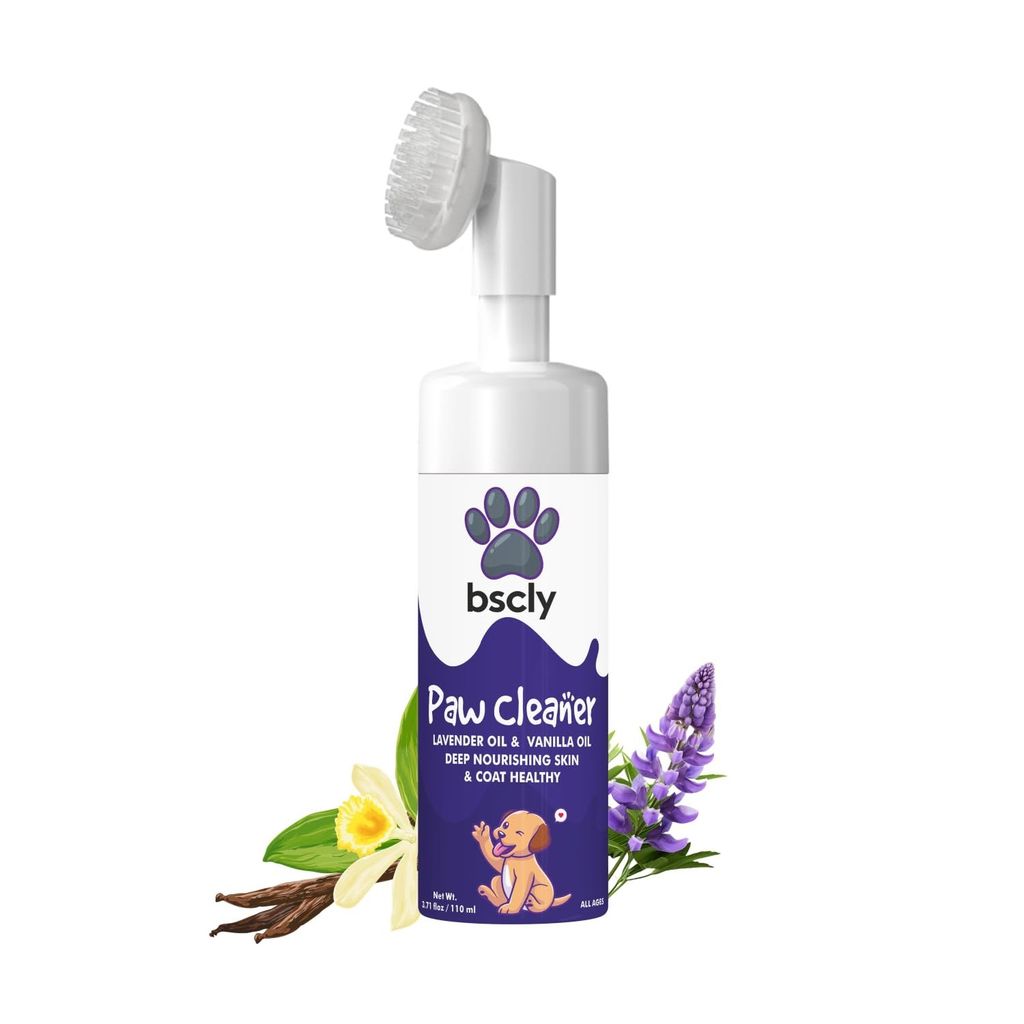 Bscly Paw Cleaner with Lavender & Vanilla for Dog Cat Waterless Foot Scrubber Cleaning Foam with Silicone Washer Brush - 120ml