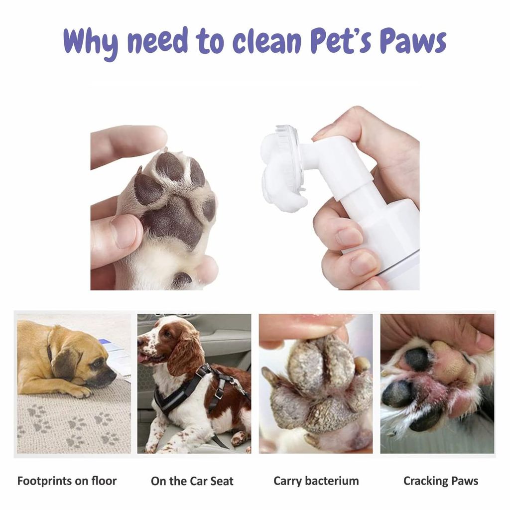 Bscly Paw Cleaner with Lavender & Vanilla for Dog Cat Waterless Foot Scrubber Cleaning Foam with Silicone Washer Brush - 120ml