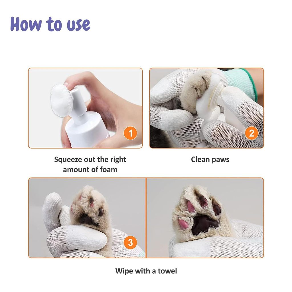 Bscly Paw Cleaner with Lavender & Vanilla for Dog Cat Waterless Foot Scrubber Cleaning Foam with Silicone Washer Brush - 120ml