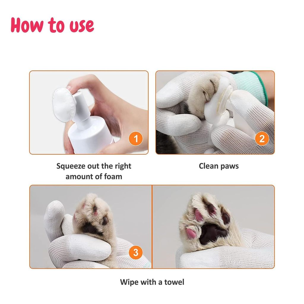 Bscly Paw Cleaner with Strawberry & Calendula for Dog Cat Waterless Foot Scrubber Cleaning Foam with Silicone Washer Brush - 120ml