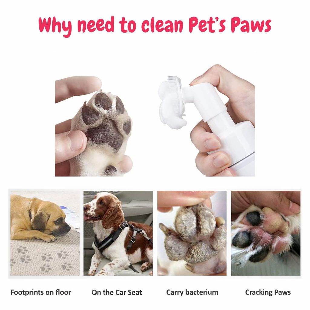 Bscly Paw Cleaner with Strawberry & Calendula for Dog Cat Waterless Foot Scrubber Cleaning Foam with Silicone Washer Brush - 120ml