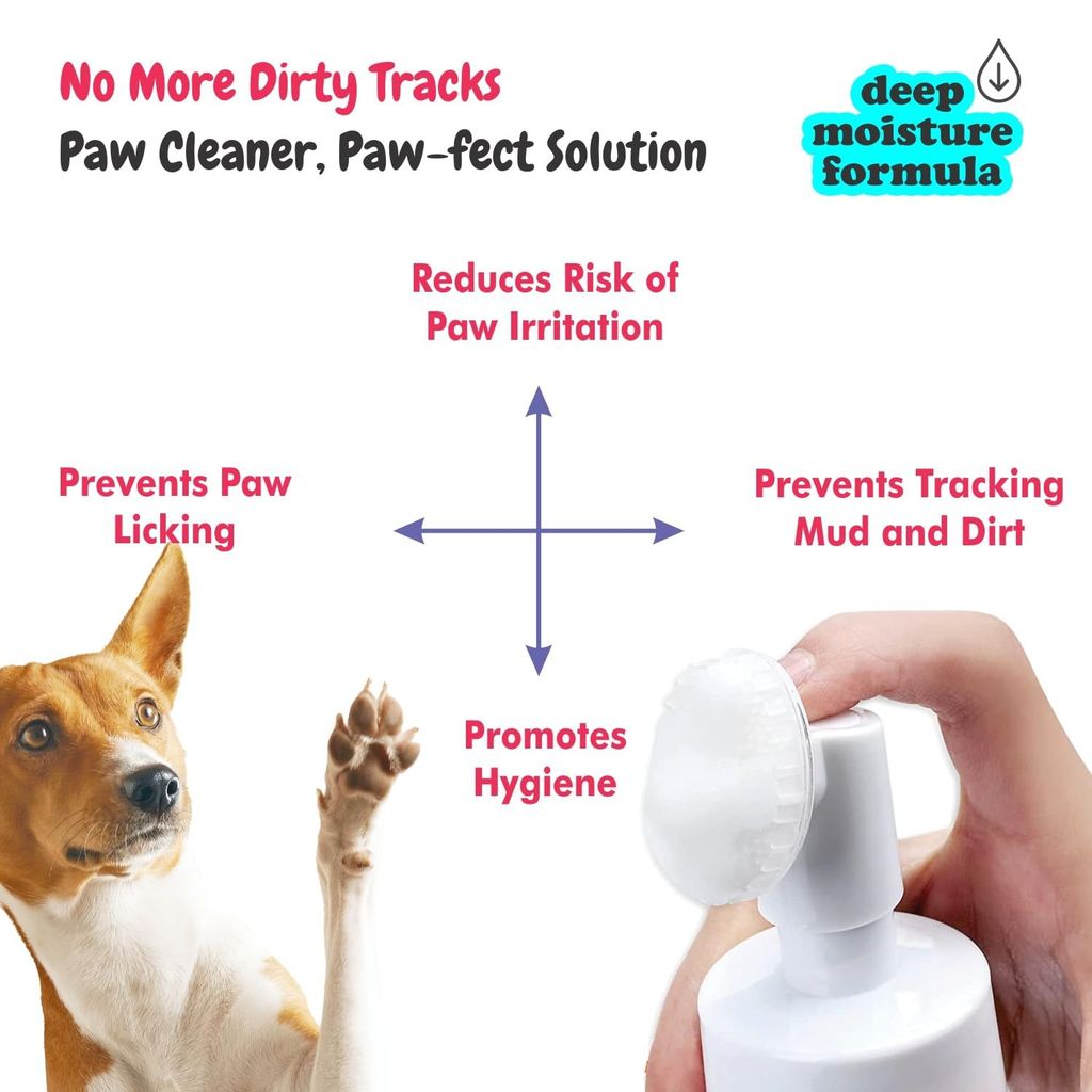 Bscly Paw Cleaner with Strawberry & Calendula for Dog Cat Waterless Foot Scrubber Cleaning Foam with Silicone Washer Brush - 120ml