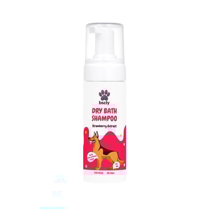 Bscly Dry Bath Foaming Shampoo with Strawberry | Dog Shampoo for Pomeranian, Shih tzu Puppy, German Shepherd, Labrador & Golden Retriever, Dogs Shampoo | 120ml