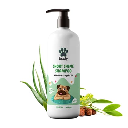Bscly Short Shine Dog Shampoo 500ml | Enriched with Aloe Vera & Jojoba Oil | Moisturizes & Heals Skin | Suitable for Pomeranians to Golden Retrievers