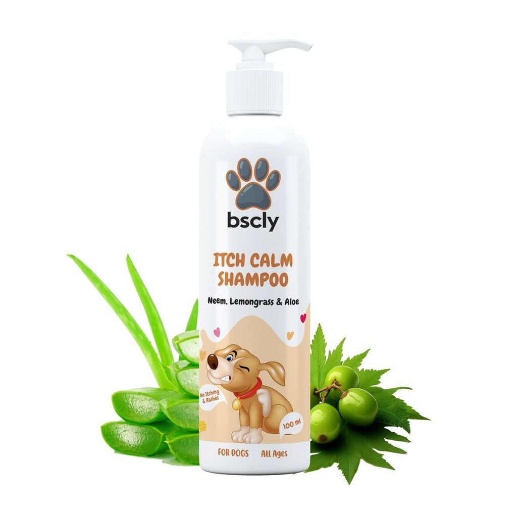 Bscly Itch Calm Shampoo with Neem, Lemongrass & Aloe | Dog Shampoo for Pomeranian, Shih tzu Puppy, German Shepherd, Labrador & Golden Retriever, Dogs Shampoo | 100ml