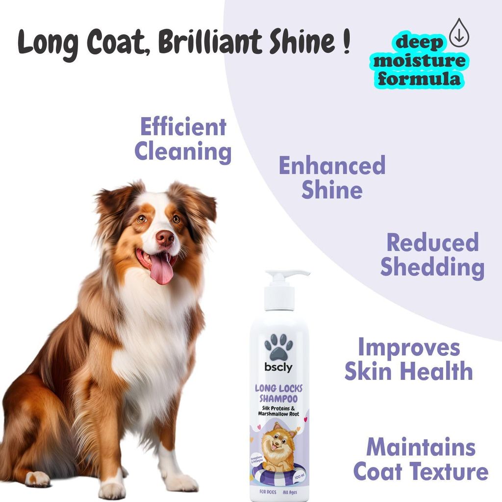 Bscly Long Locks Dog Shampoo with Green Tea & Aloevera | Dog Shampoo for Pomeranian, Shih tzu Puppy, German Shepherd, Labrador & Golden Retriever, Dogs Shampoo | 100ml