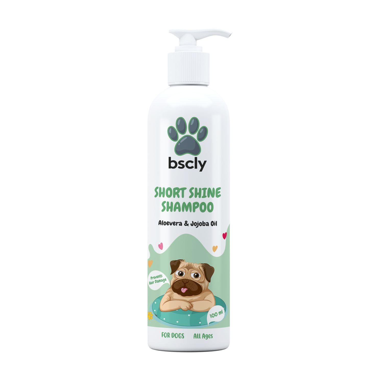 Bscly Short Shine Dog Shampoo - 100ml - Enriched with Aloe Vera & Jojoba Oil - Moisturizes & Heals Skin - Suitable for Pomeranians to Golden Retrievers