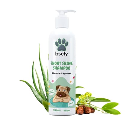 Bscly Short Shine Dog Shampoo - 100ml - Enriched with Aloe Vera & Jojoba Oil - Moisturizes & Heals Skin - Suitable for Pomeranians to Golden Retrievers