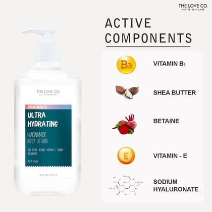 THE LOVE CO. 5% Niacinamide Body Lotion - Moisturizer For Body - Repairs Skin Barrier, Reduces Acne Marks & Nourishes | For All Skin TypesActive Skincare - 250ml