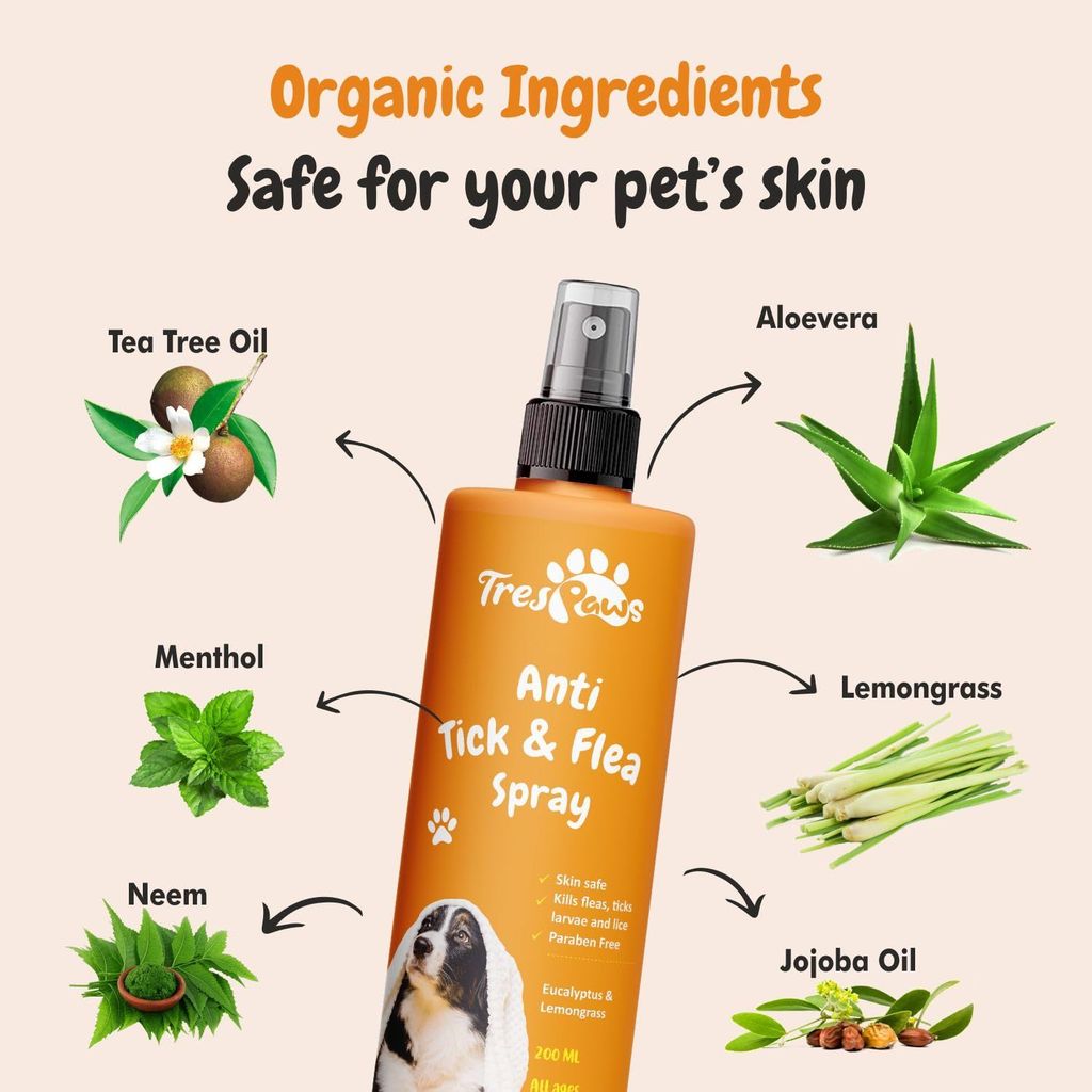 Trespaws Tick & Flea Dog Spray - 100% Natural - Natural Tick & Flea Spray for Dogs and Cats, Gentle on Skin, ensures Healthy Coat in Dogs & Cats 200ml