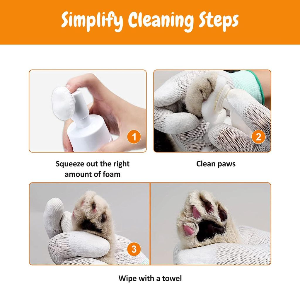 Trespaws Dog Paw Cleaner for Dogs and Cats,Magic Foam - Clean Paws No-Rinse Foaming Cleanser-Dry Shampoo, Silicone Brush for Dogs Cats Feet Cleaning - 120ml