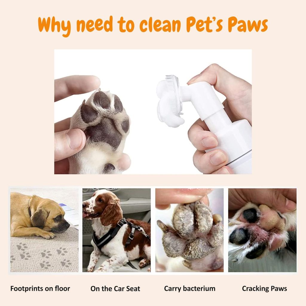 Trespaws Dog Paw Cleaner for Dogs and Cats,Magic Foam - Clean Paws No-Rinse Foaming Cleanser-Dry Shampoo, Silicone Brush for Dogs Cats Feet Cleaning - 120ml
