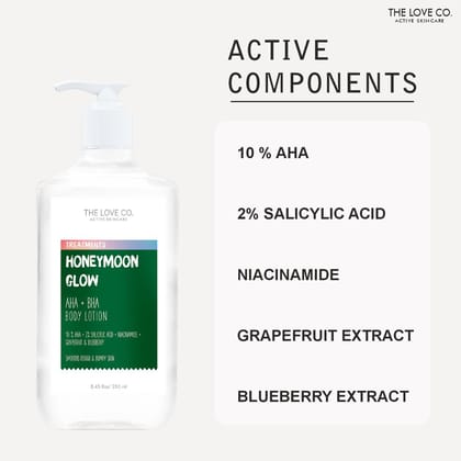 THE LOVE CO. Honeymoon Glow Body Lotion with - Nourishing Formula for Dry Skin - Women & Men - Enhanced with Jojoba Oil, Shea Butter, Vitamin E - Active Skincare - 250ml