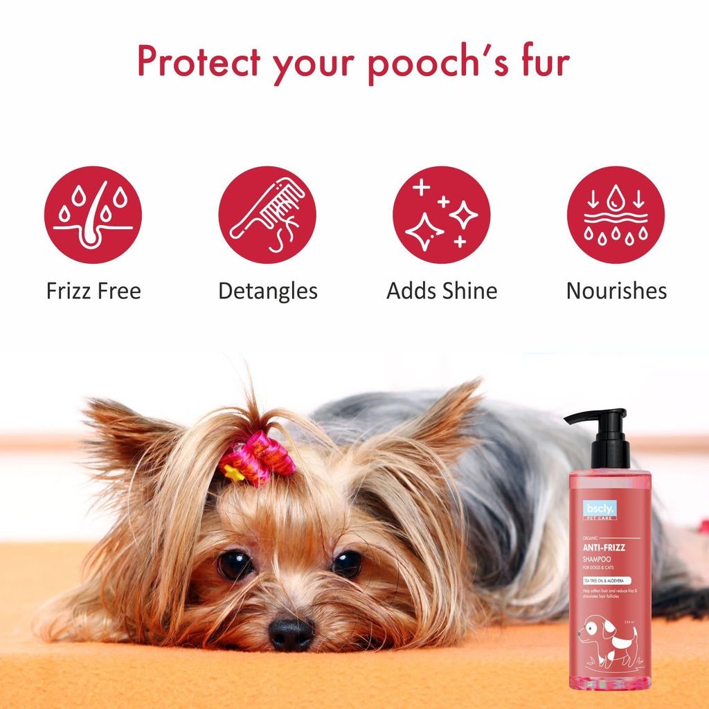 Bscly Anti Frizz Dog Shampoo with Tea Tree Oil & Aloe Vera - 200ml | Dog Shampoo for Pomeranian, Shih tzu Puppy, German Shepherd, Labrador & Golden Retriever, Dogs Shampoo