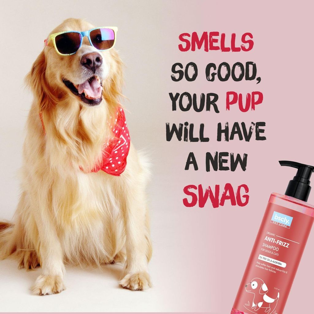 Bscly Anti Frizz Dog Shampoo with Tea Tree Oil & Aloe Vera - 200ml | Dog Shampoo for Pomeranian, Shih tzu Puppy, German Shepherd, Labrador & Golden Retriever, Dogs Shampoo