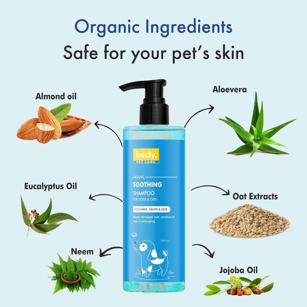 Bscly Soothing Dog Shampoo with Argan Oil & Olive Oil | Dog Shampoo for Pomeranian, Shih tzu Puppy, German Shepherd, Labrador & Golden Retriever, Dogs Shampoo | 200ml