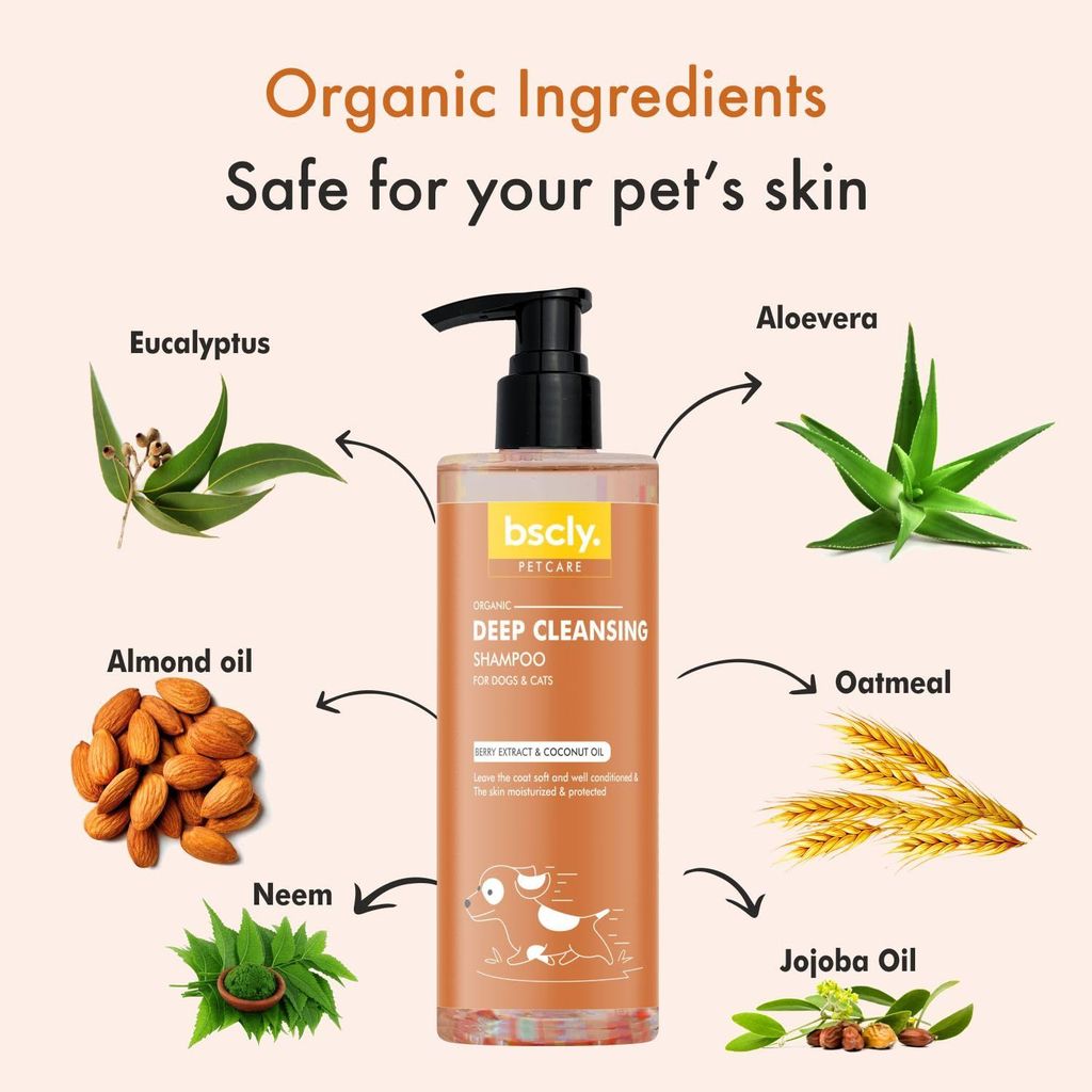 Bscly Deep Cleansing with Berry Extract & Coconut Oil | Dog Shampoo for Pomeranian, Shih tzu Puppy, German Shepherd, Labrador & Golden Retriever, Dogs Shampoo - 200ml