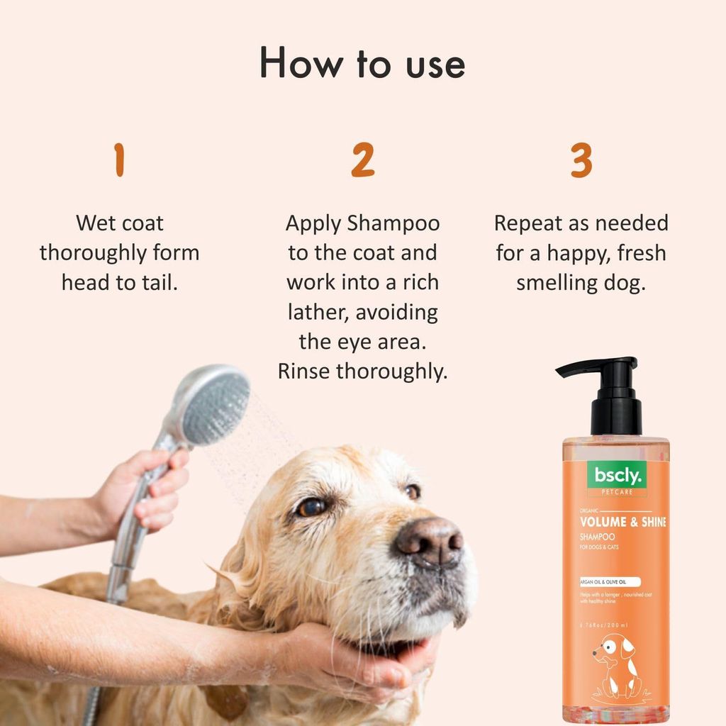 Bscly Volume & Shine with Argan & Olive Oil | Dog Shampoo for Pomeranian, Shih tzu Puppy, German Shepherd, Labrador & Golden Retriever, Dogs Shampoo | 200ml