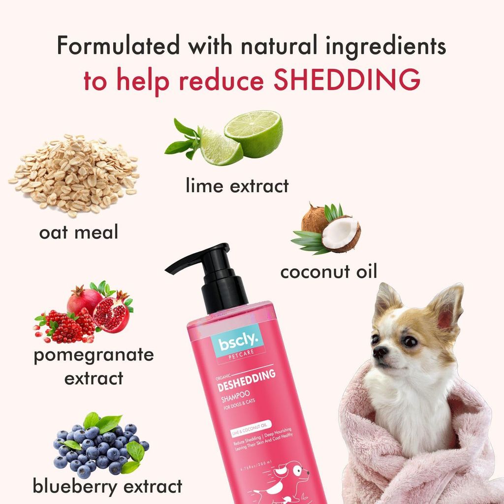 Bscly Organic Deshedding Dog Shampoo with Lime & Coconut Oil | Dog Shampoo for Pomeranian, Shih tzu Puppy, German Shepherd, Labrador & Golden Retriever, Dogs Shampoo | 200ml