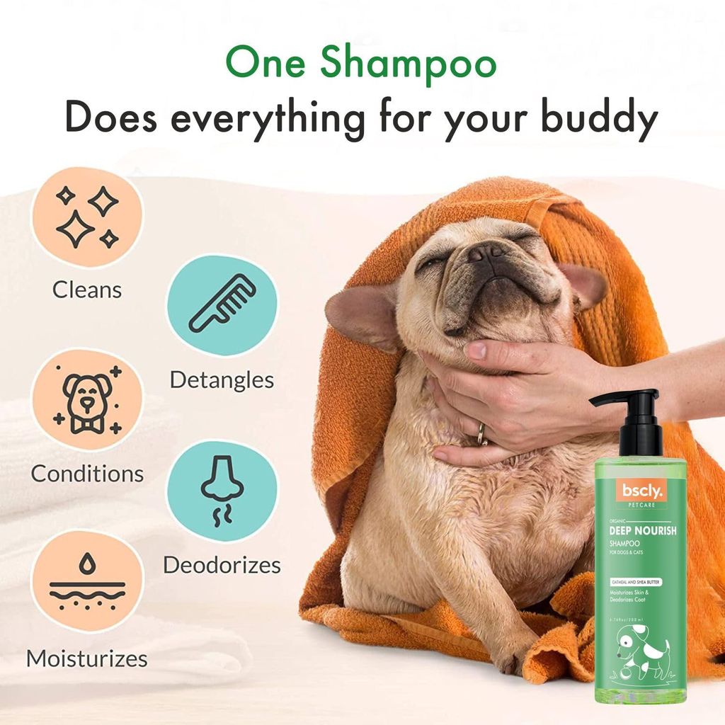 Bscly Deep Nourish Dog Shampoo with Oatmeal & Shea Butter | Dog Shampoo for Pomeranian, Shih tzu Puppy, German Shepherd, Labrador & Golden Retriever, Dogs Shampoo | 200ml