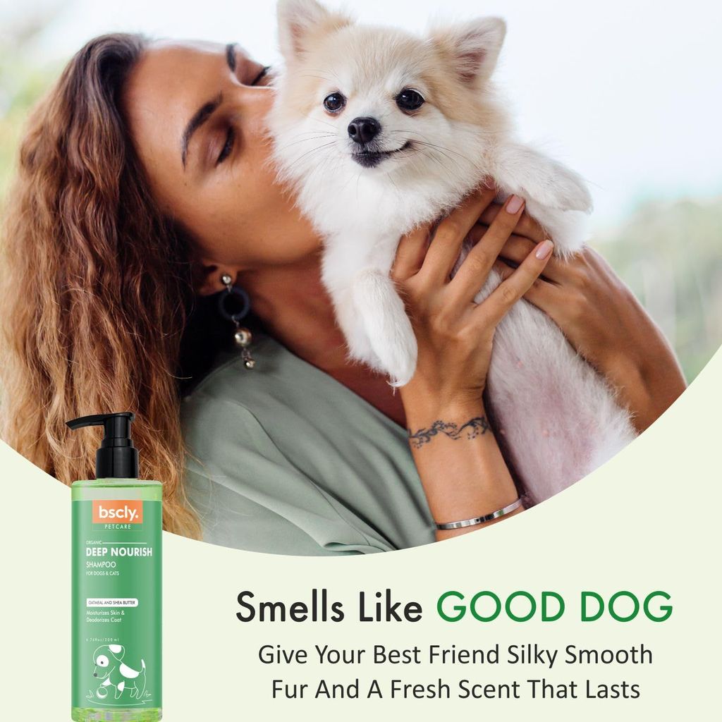 Bscly Deep Nourish Dog Shampoo with Oatmeal & Shea Butter | Dog Shampoo for Pomeranian, Shih tzu Puppy, German Shepherd, Labrador & Golden Retriever, Dogs Shampoo | 200ml
