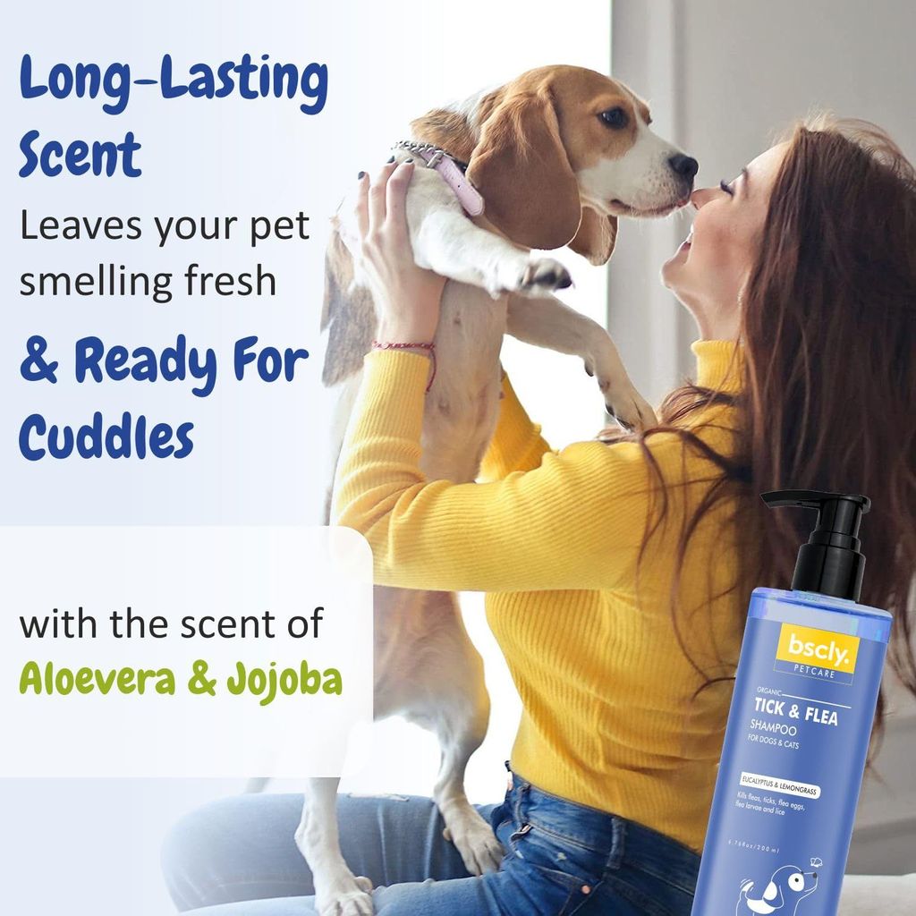 Bscly Tick & Flea Dog Shampoo with Eucalyptus & Lemongrass | Dog Shampoo for Pomeranian, Shih tzu Puppy, German Shepherd, Labrador & Golden Retriever, Dogs Shampoo | 200ml