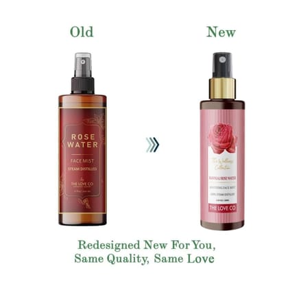 THE LOVE CO. Rose Water - 100% Pure and Natural, Steam Distilled for Skin, Face, and Hair - Authentic Kannauj Gulab Jal - Soothing Skin Toner Spray - Paraben, Alcohol, and Chemical-Free