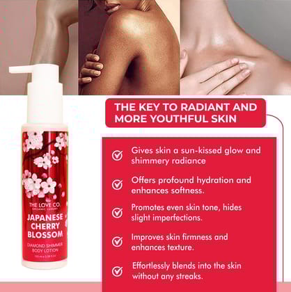 THE LOVE CO. Japanese Cherry Blossom Body Shimmer Lotion - Radiant Glow & Shine for Women, Illuminating & Hydrating, Wedding Radiance Body Glow Shimmer, Perfect for Pre-Makeup & Skin Highlighting - 100ml