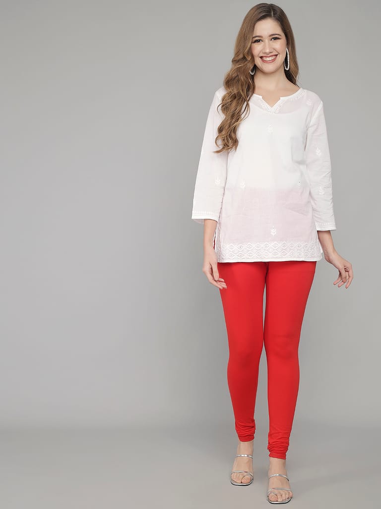 SOFT COLORS Women's Skinny Fit Ethnic Wear Churidar Leggings (Red)