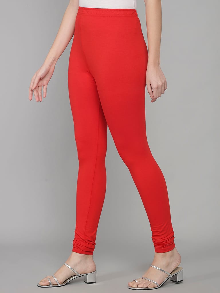 SOFT COLORS Women's Skinny Fit Ethnic Wear Churidar Leggings (Red)