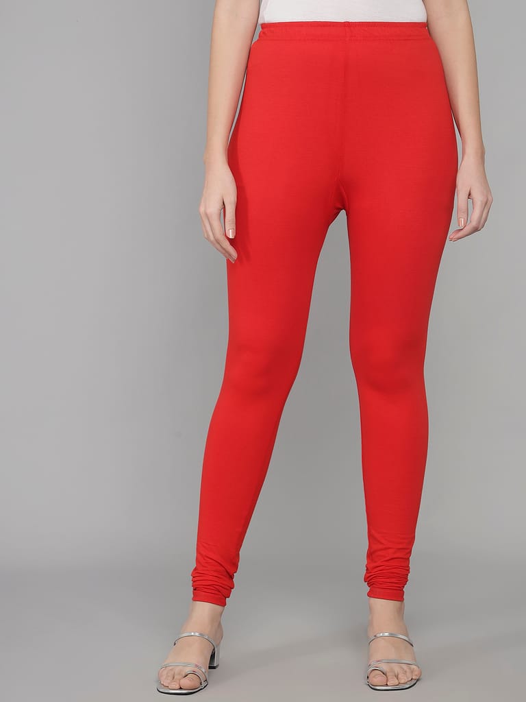 SOFT COLORS Women's Skinny Fit Ethnic Wear Churidar Leggings (Red)