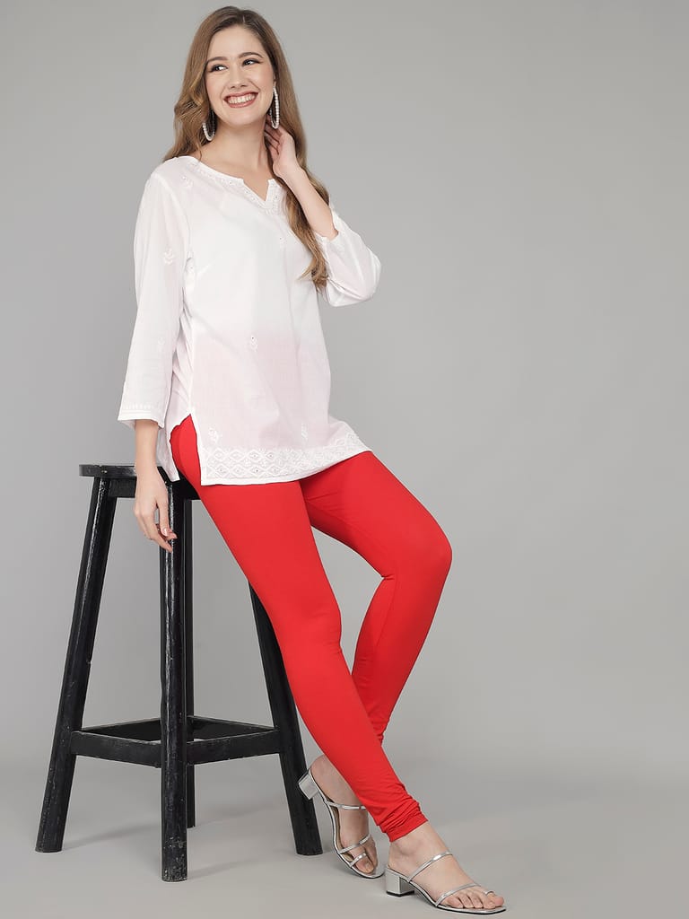 SOFT COLORS Women's Skinny Fit Ethnic Wear Churidar Leggings (Red)