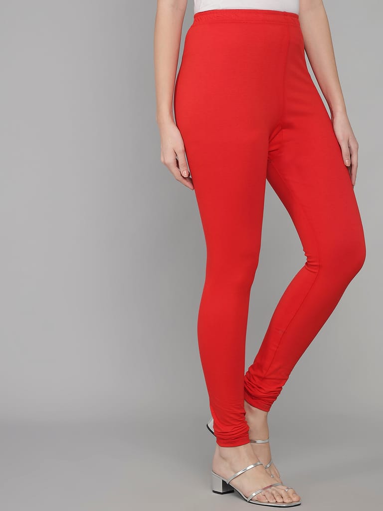 SOFT COLORS Women's Skinny Fit Ethnic Wear Churidar Leggings (Red)