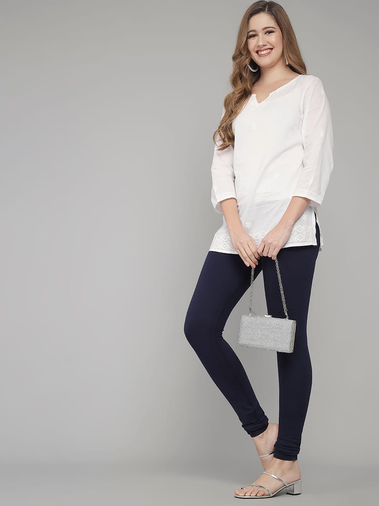 SOFT COLORS Women's Skinny Fit Ethnic Wear Churidar Leggings (Navy Blue)