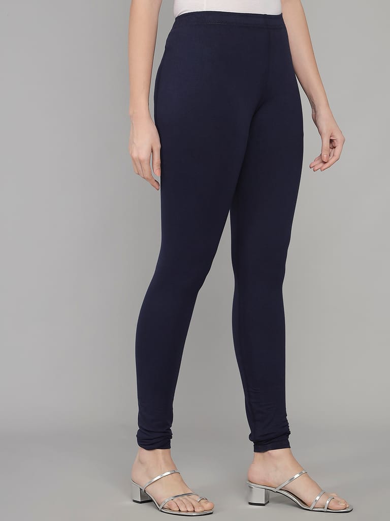 SOFT COLORS Women's Skinny Fit Ethnic Wear Churidar Leggings (Navy Blue)